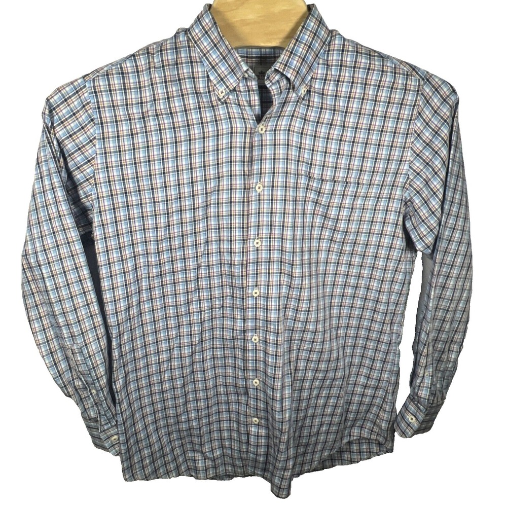 Peter Millar Men Large Cotton Plaid Button Down Long Sleeve Shirt - Picture 2 of 6